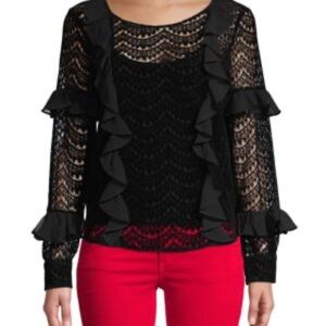 Elegant Black Lace Ruffle Top